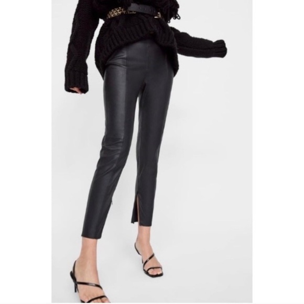 Zara Women's Faux Leather Leggings Jeggings Black Stretch Pants Size XS